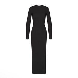 Skims Waffle Knit Long Sleeve Maxi Dress in Ash Size XS